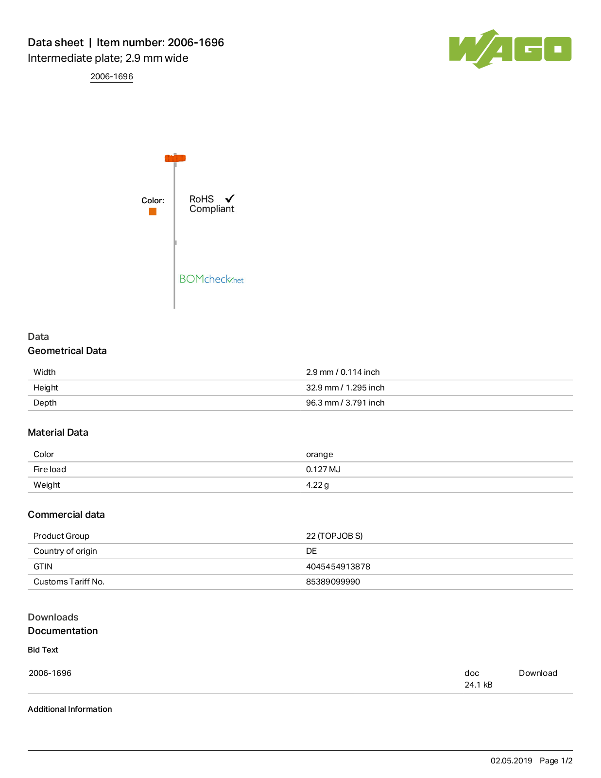 Wago 2006-1696 Data Sheet