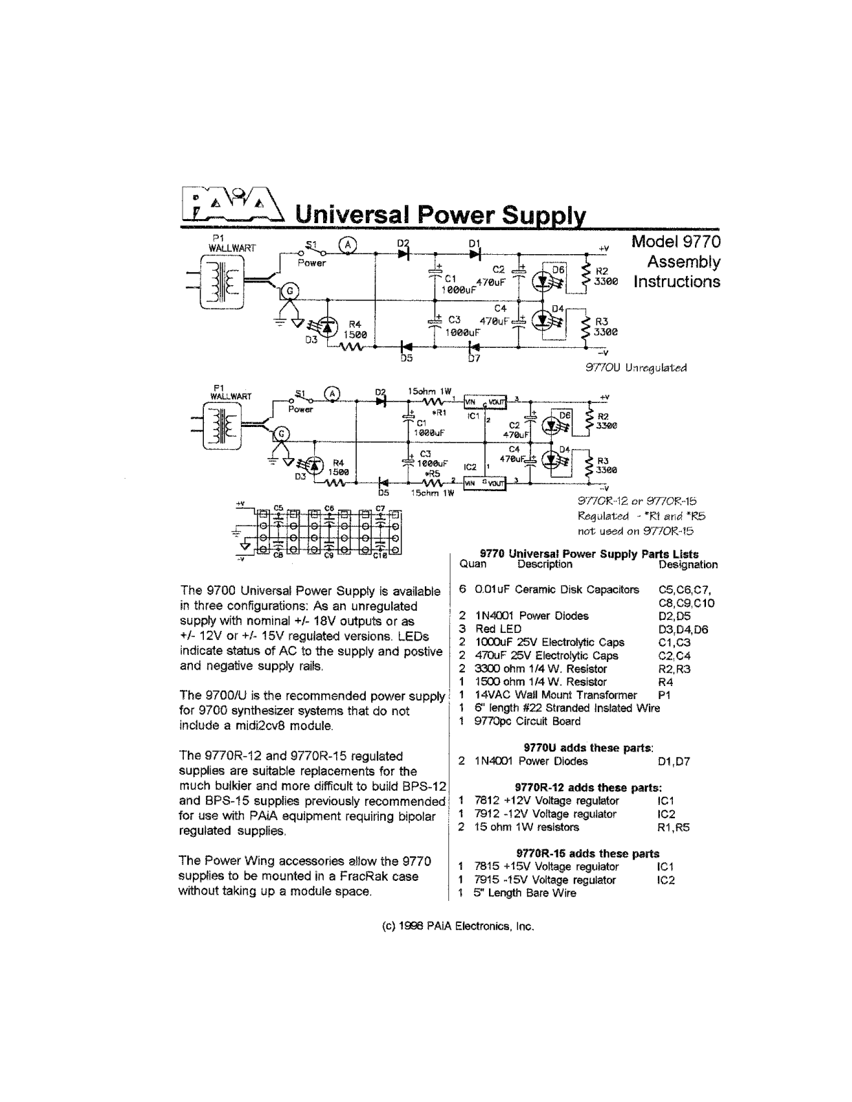 PAiA Electronics 9770 Instruction Manual