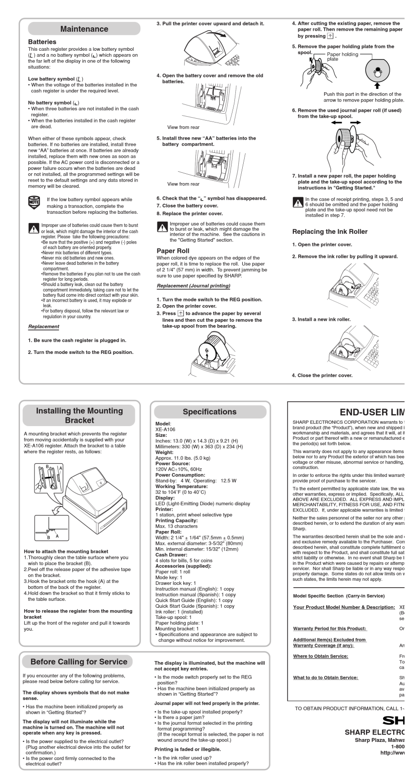 Sharp XE-A106 Instruction Manual