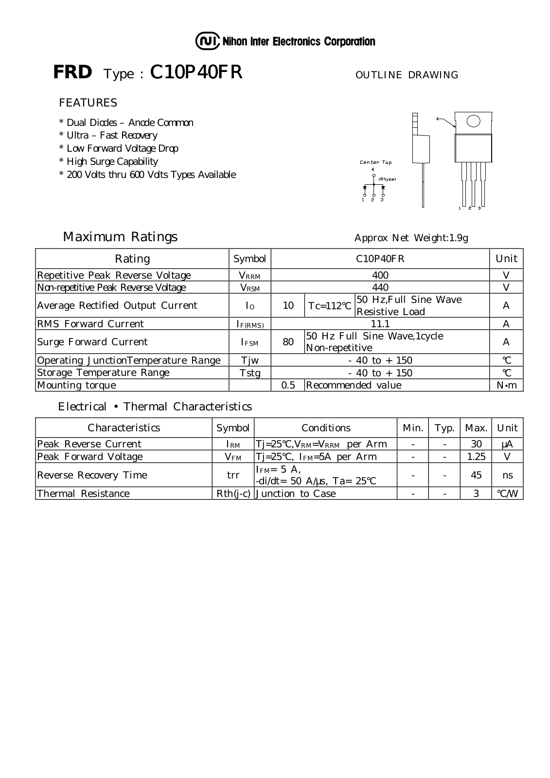 Datasheet C10P40FR Datasheet (NIHON) - ManualMachine.com