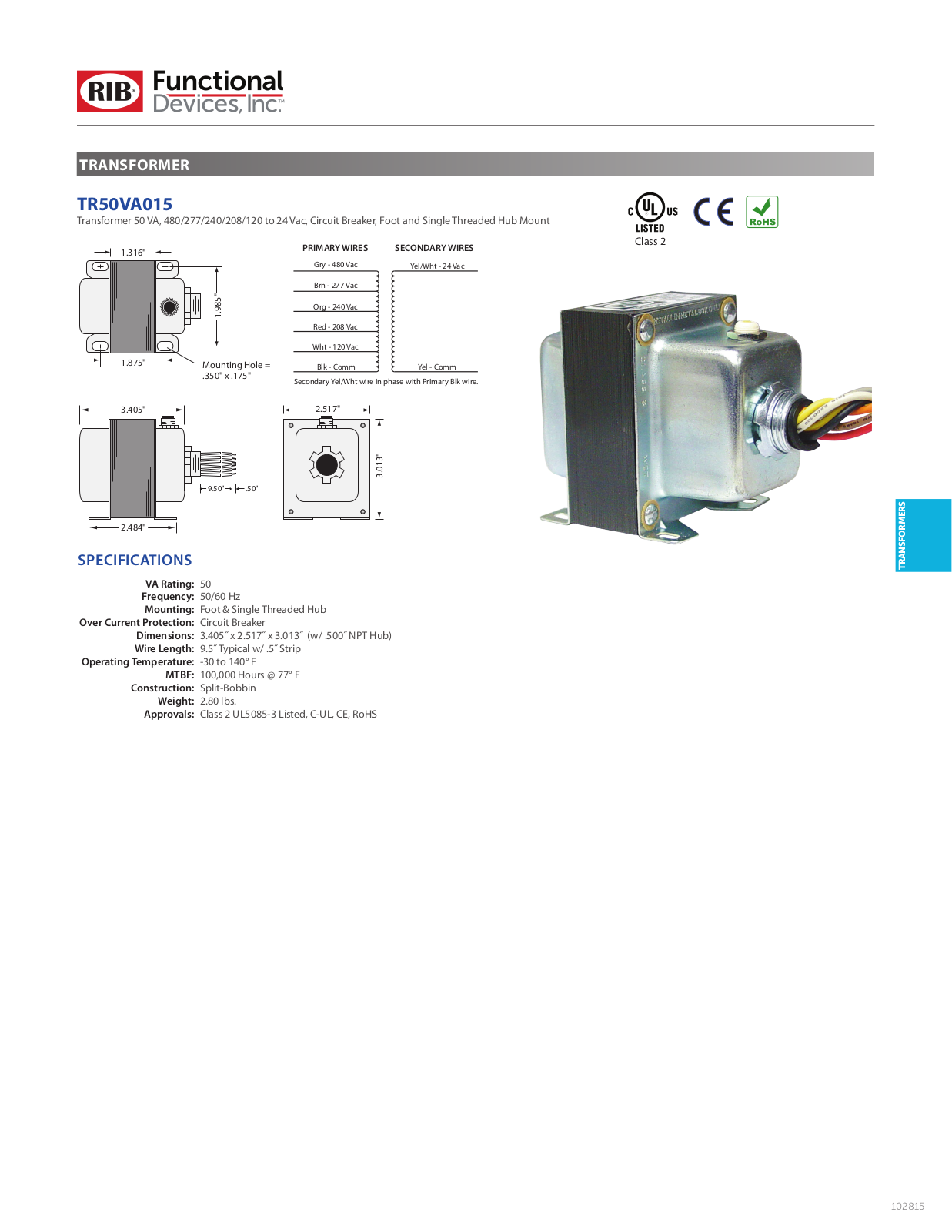 RIB,Relay In A Box,Functional Devices TR50VA015 Data Sheet - ManualMachine.com