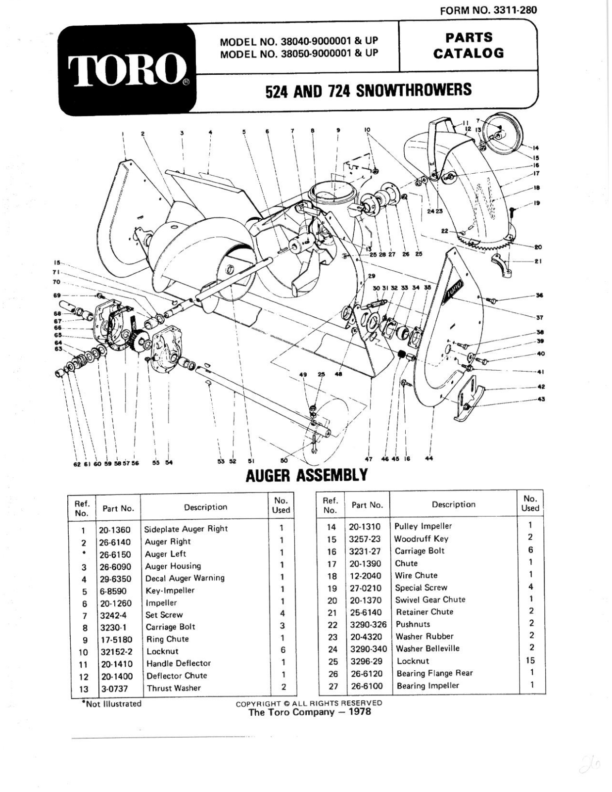 Toro 38040, 38050 Parts Catalogue