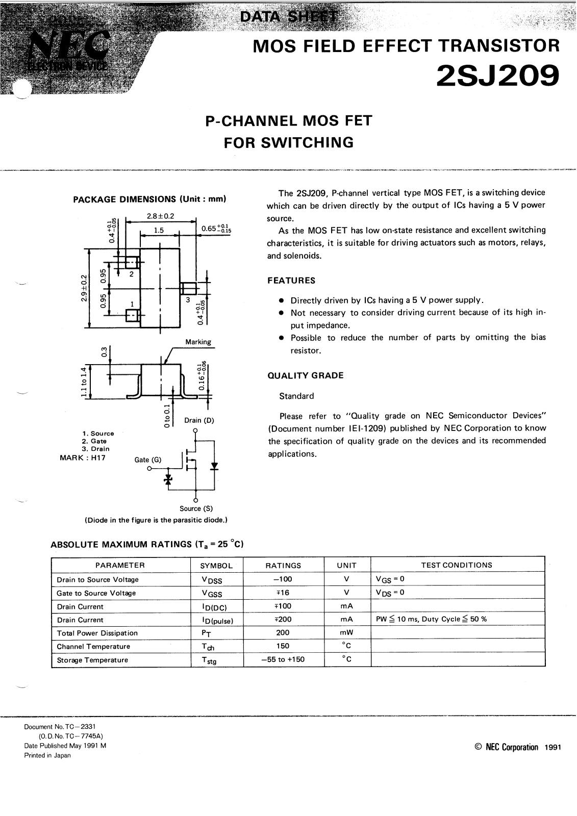 NEC 2SJ209 Technical data