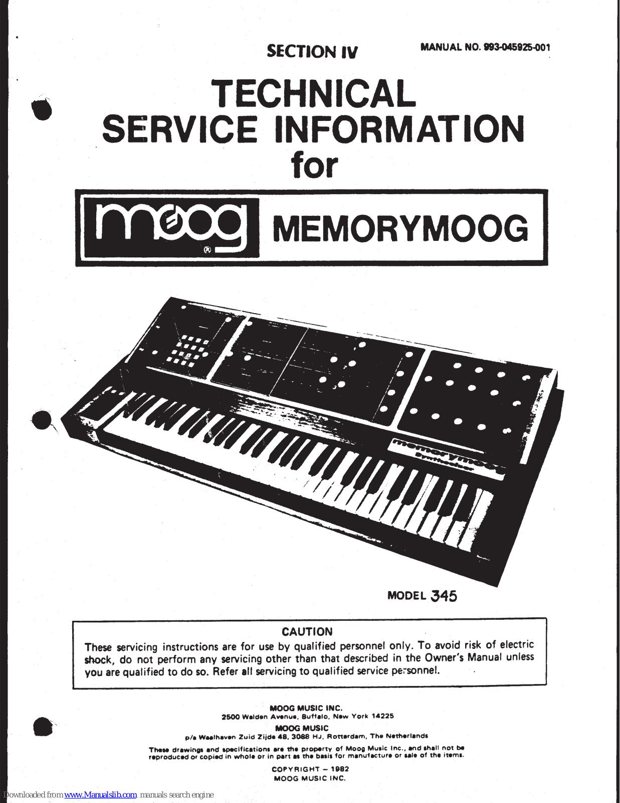 Moog MemoryMoog 345 Technical Service Information