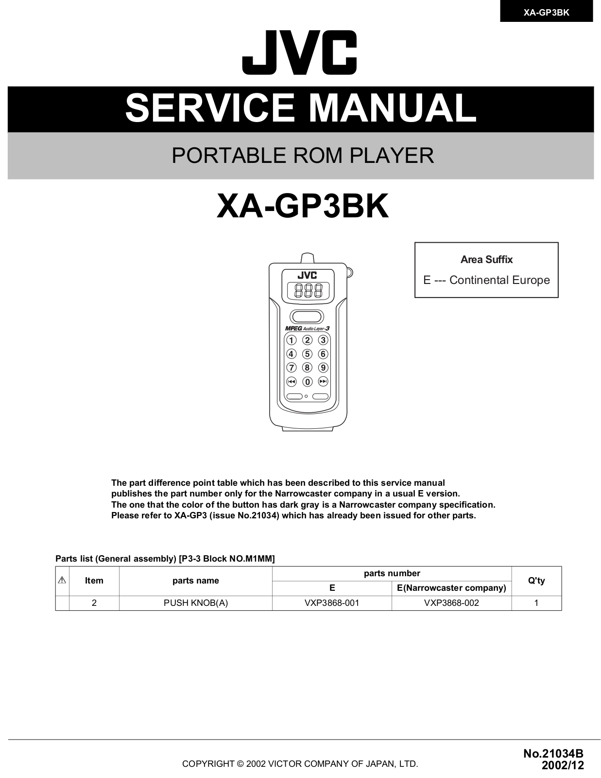 JVC XA-GP3BK Service Manual