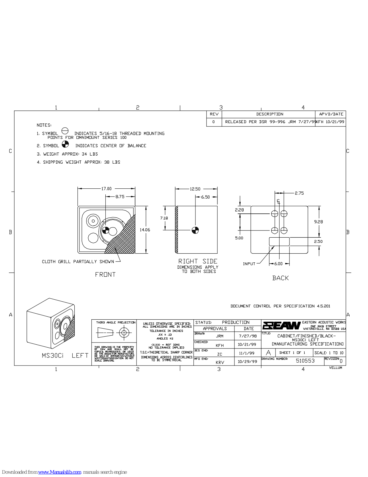 EAW MS30Ci Dimensions