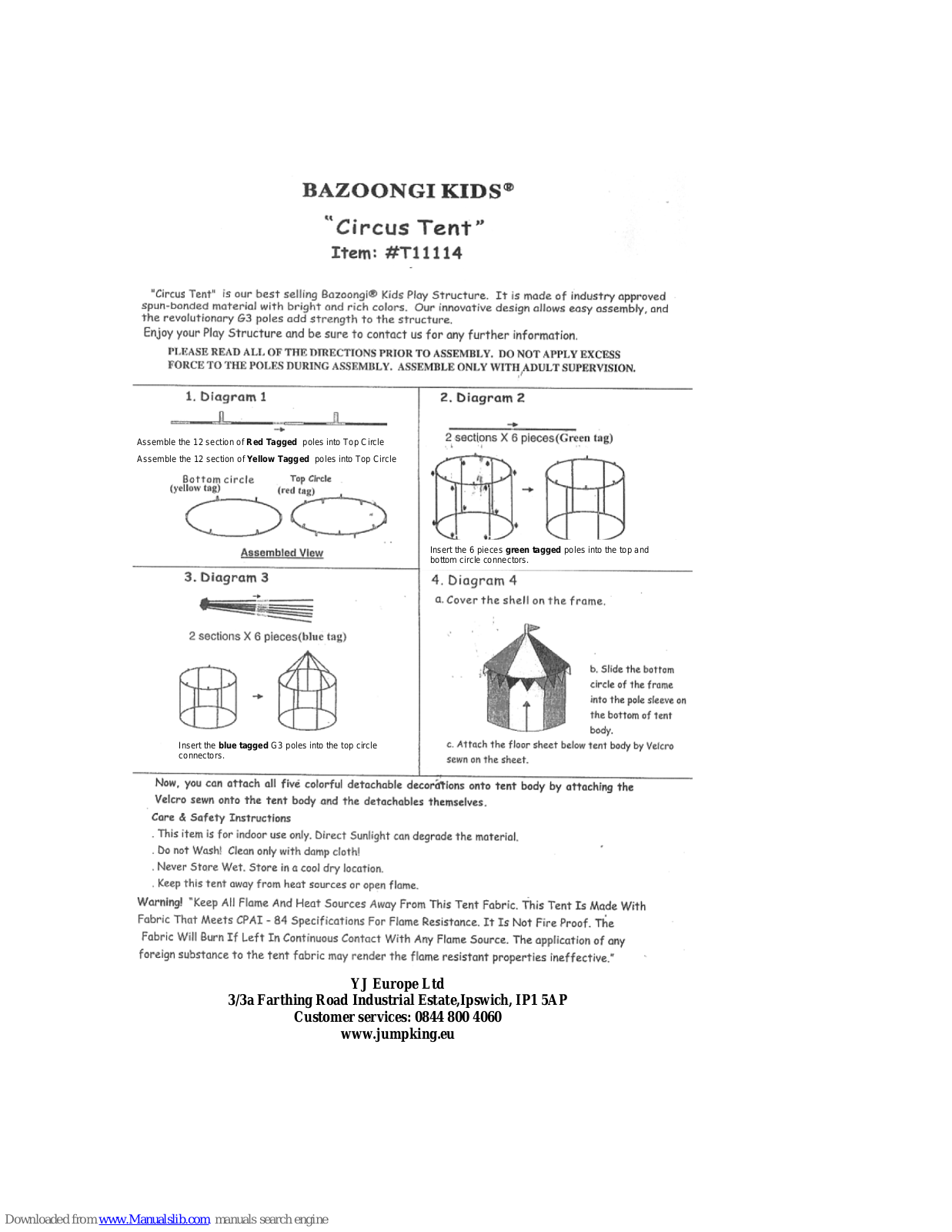 Jumpking BAZOONGI KIDS Circus Tent User Manual