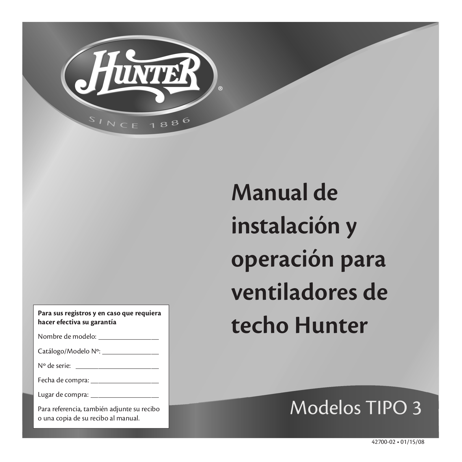 Hunter 21628 Owner's Manual