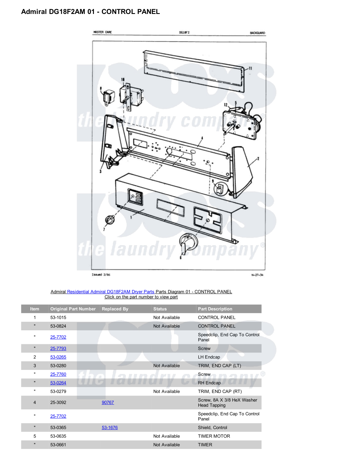 Admiral DG18F2AM Parts Diagram