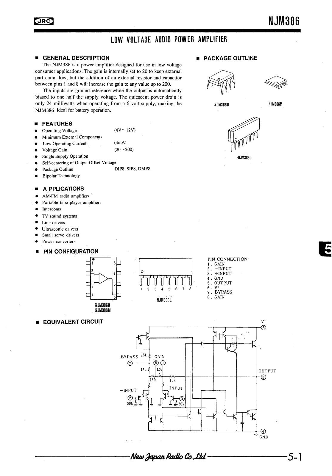 JRC NJM386M, NJM386L, NJM386D Datasheet