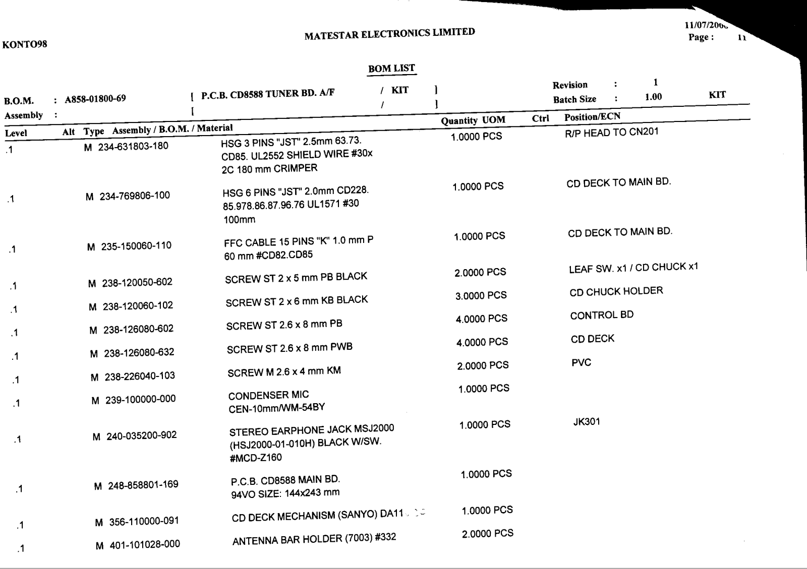 Vitek VT-3472 BOM LIST 20