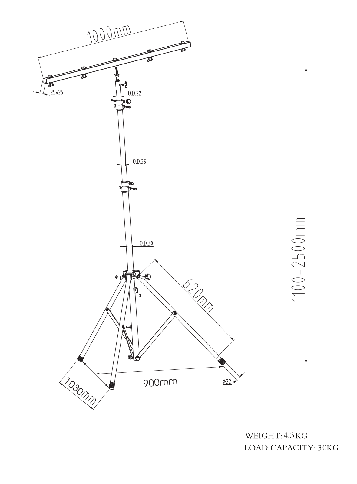 ADJ LTS6 Lighting Stand Drawing