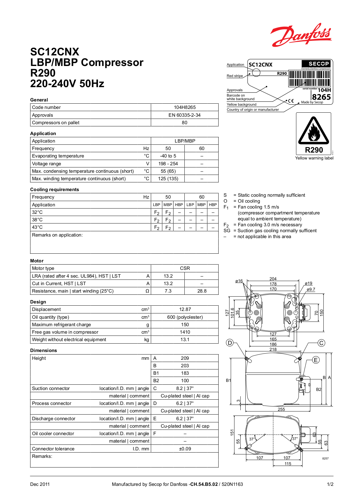 Danfoss SC12CNX Data sheet