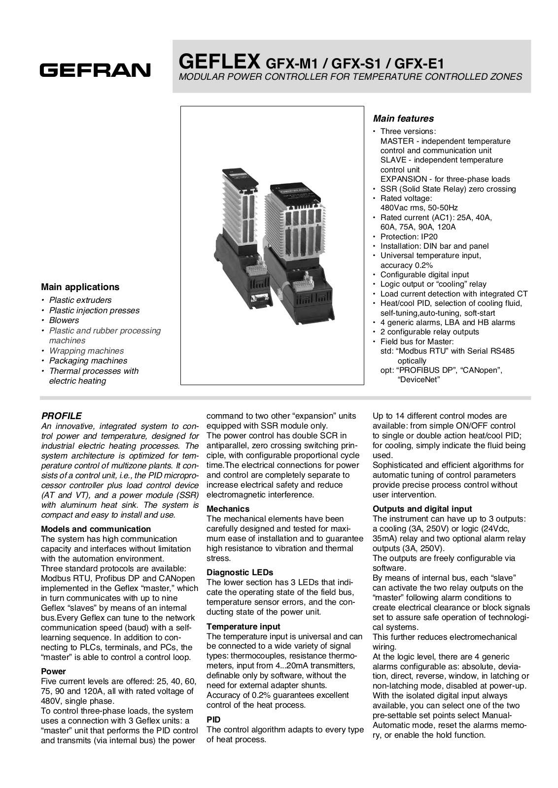 Gefran GFX-M1, GFX-S1, GFX-E1 Data Sheet