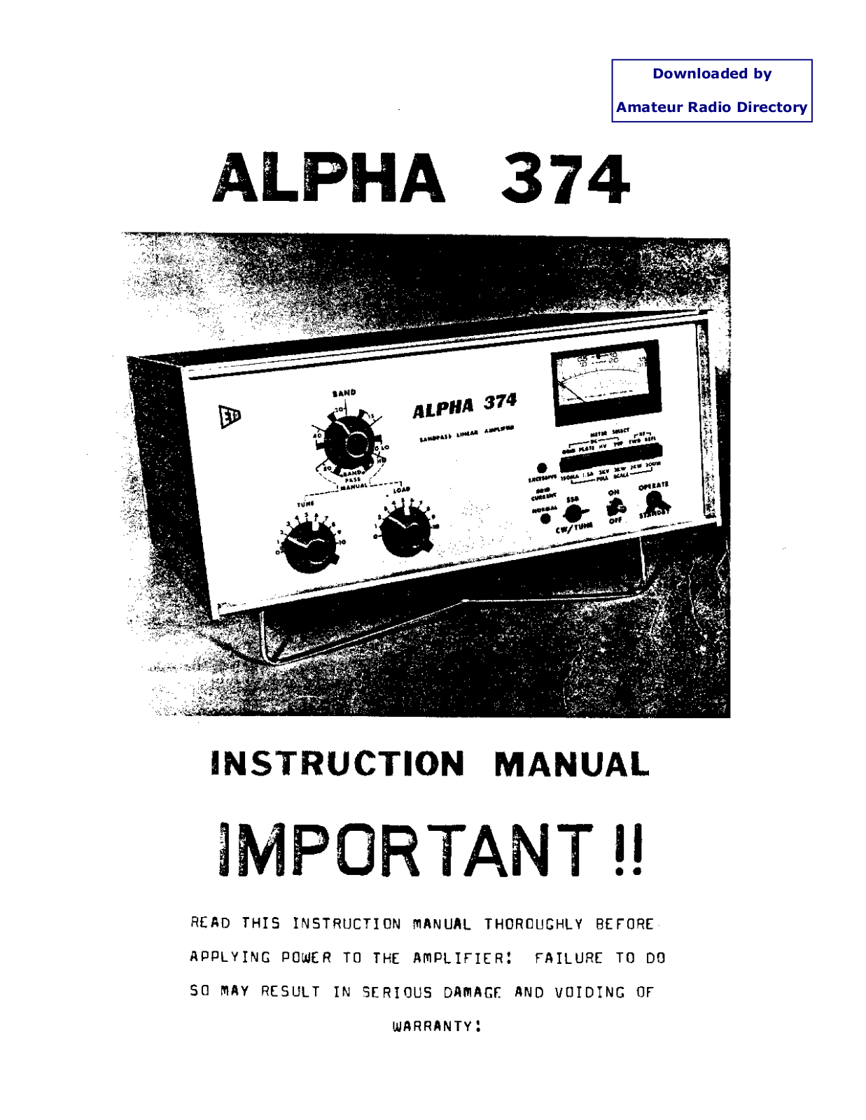 Alpha 374 Instruction Manual