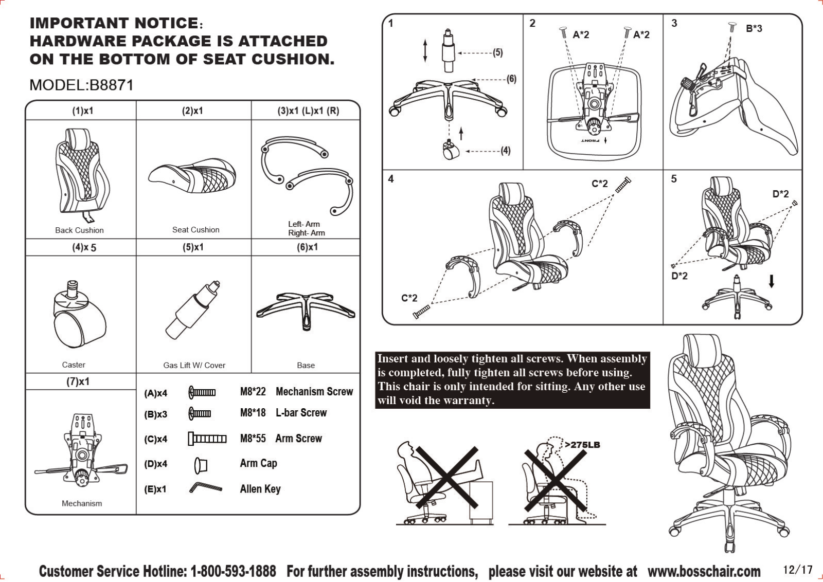 Boss B8871GY, B8871BK Assembly Guide