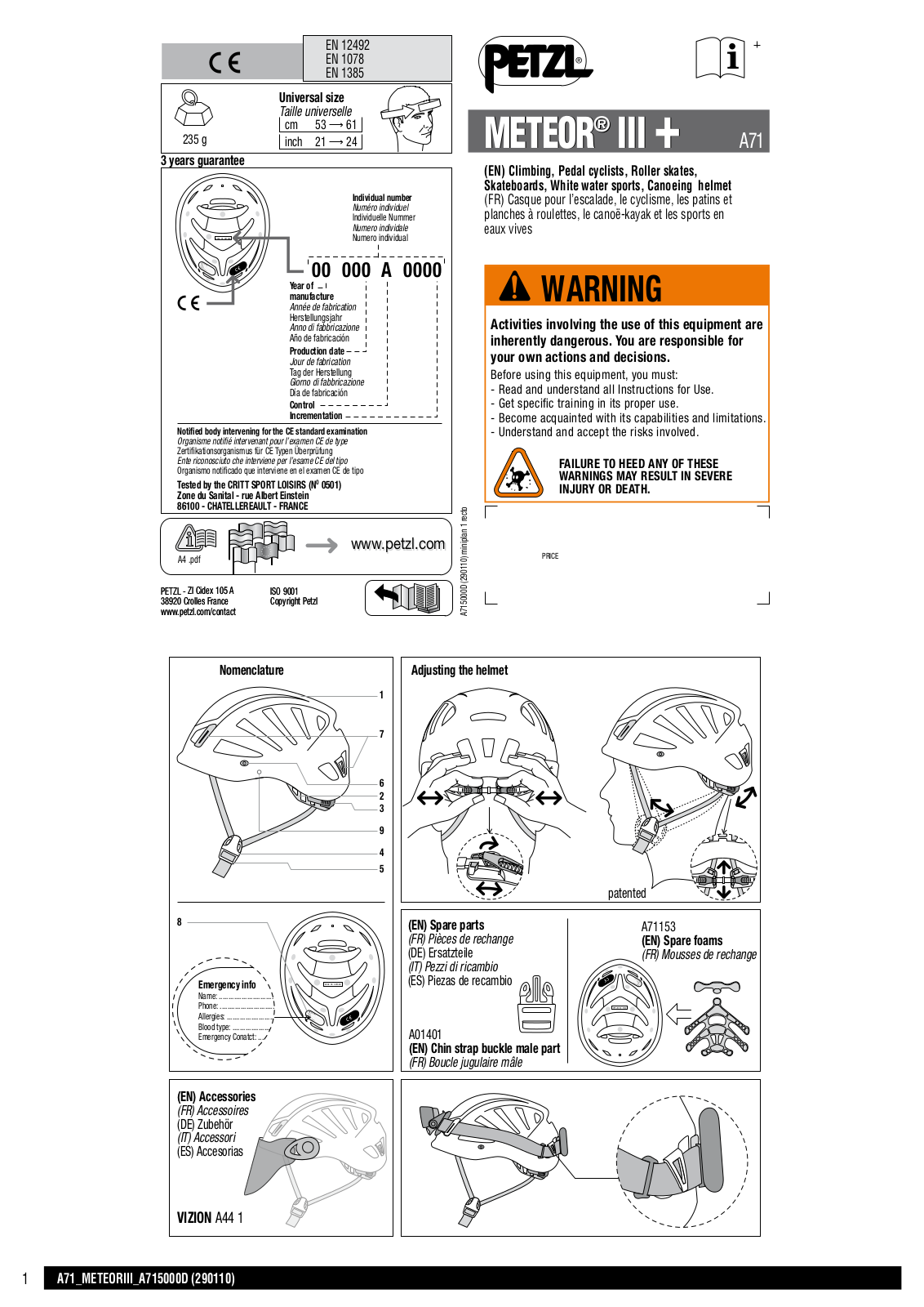 Petzl METEOR III User Manual