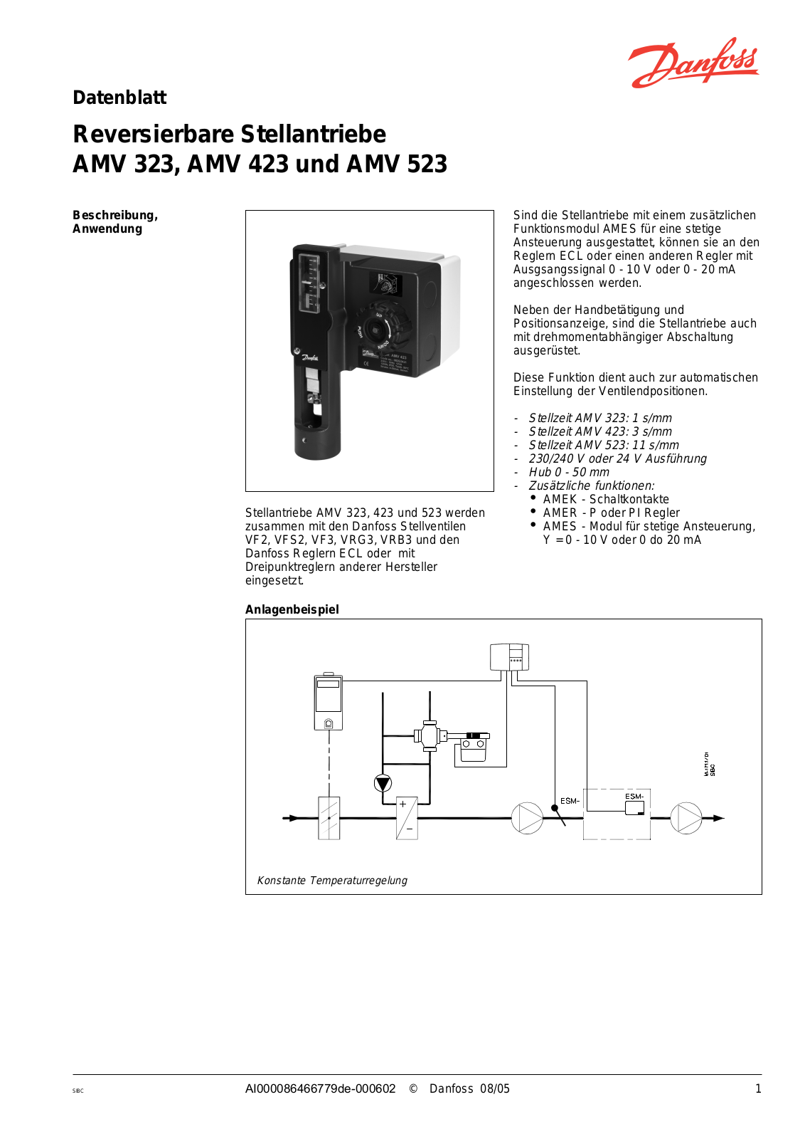 Danfoss AMV 323, AMV 423, AMV 523 Data sheet