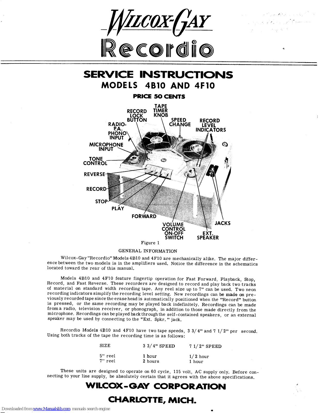 Wilcox-Gay 4B10, 4F10 Service Instructions