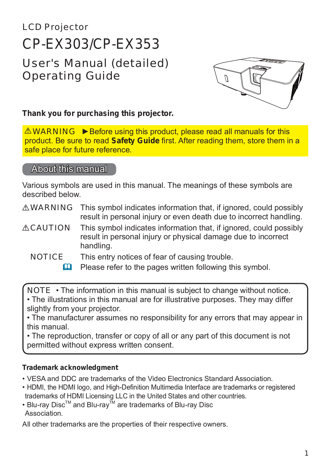 Hitachi CP-EX353, CP-EX303 User Manual