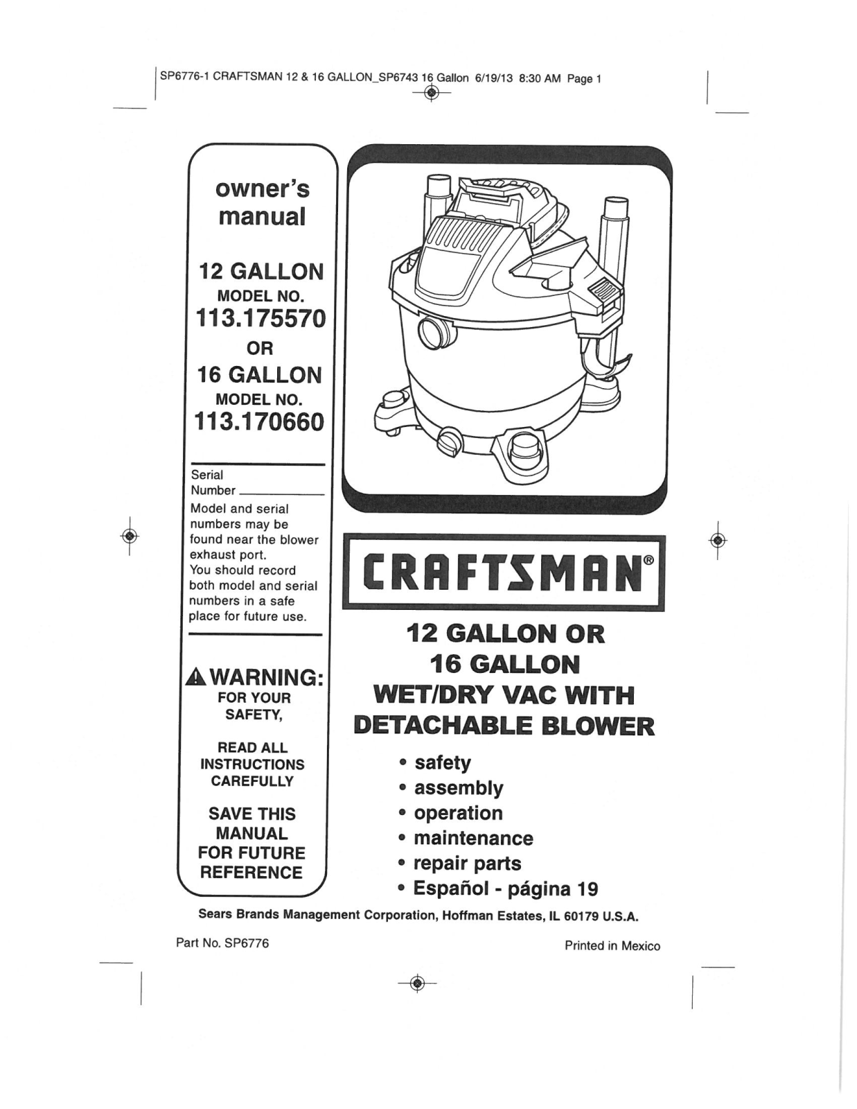 Craftsman 113175570, 113170660 Owner’s Manual