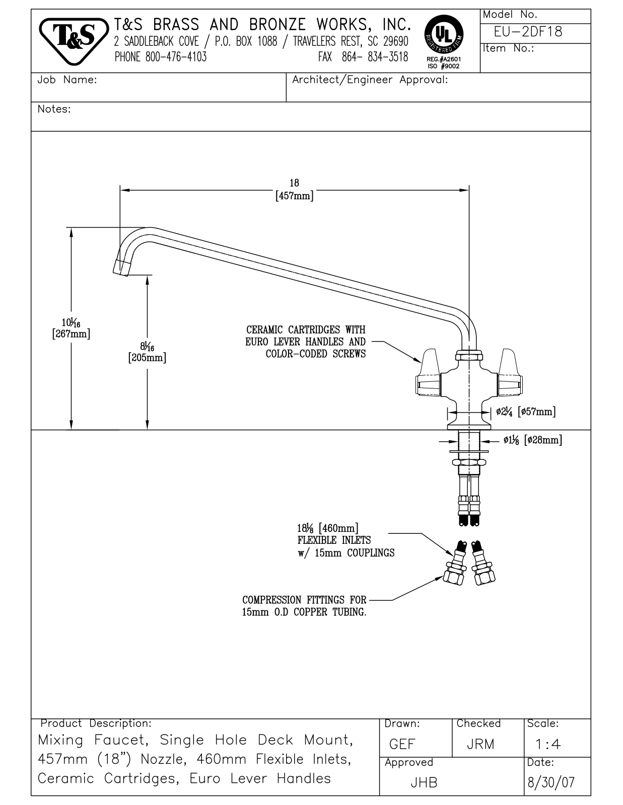 T&S Brass EU-2DF18 User Manual