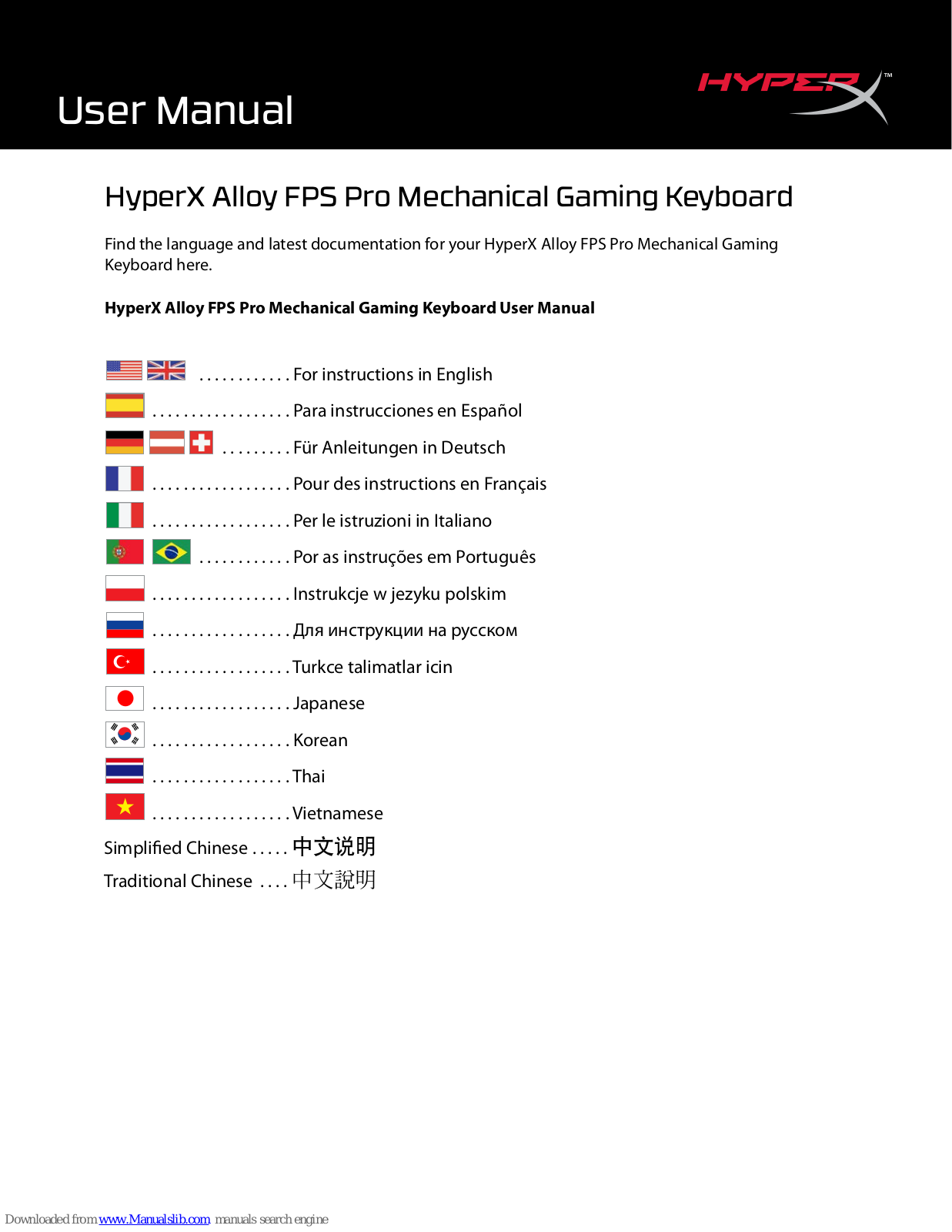 HyperX HX-KB4RD1-US/R2, HX-KB4RD1-RU/R1, Alloy FPS Pro User Manual