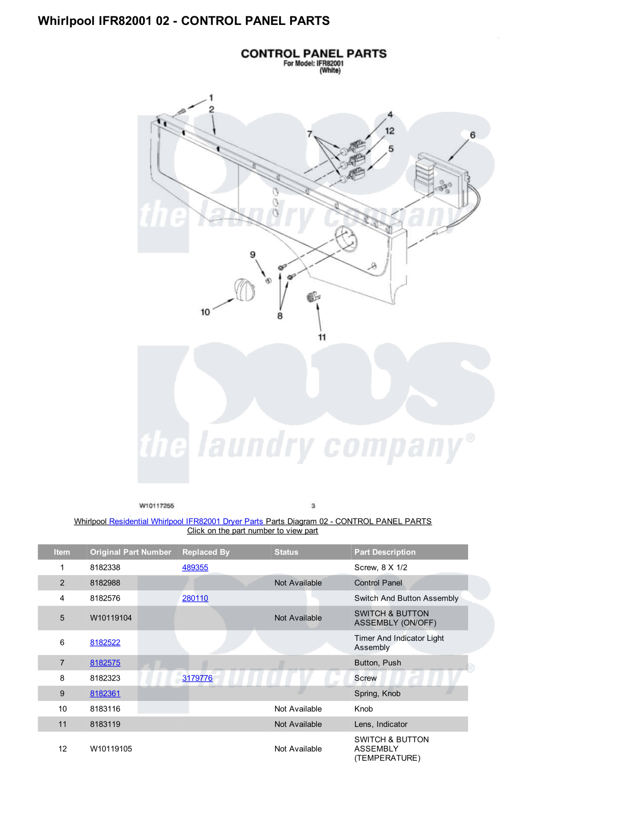 Whirlpool IFR82001 Parts Diagram