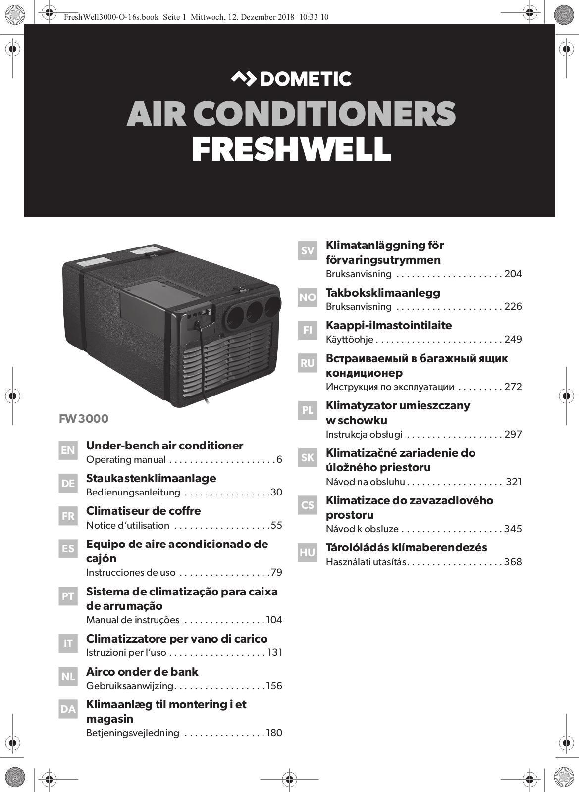 Dometic Freshwell 3000, FW3000 Operating Manual