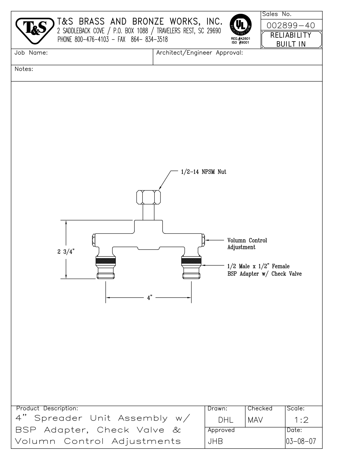 T&S Brass 002899-40 User Manual