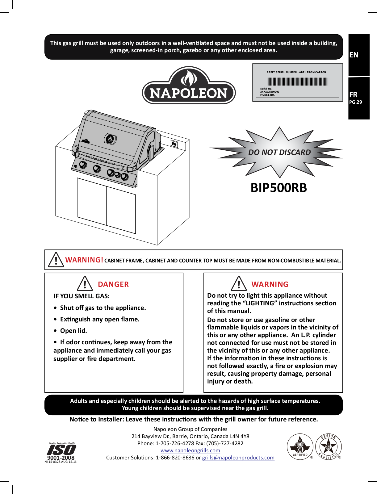 Napoleon BIP500RBNSS2 User Manual