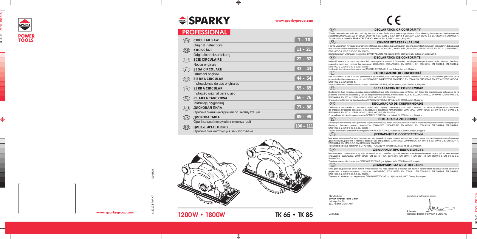 Sparky TK 85 User Manual