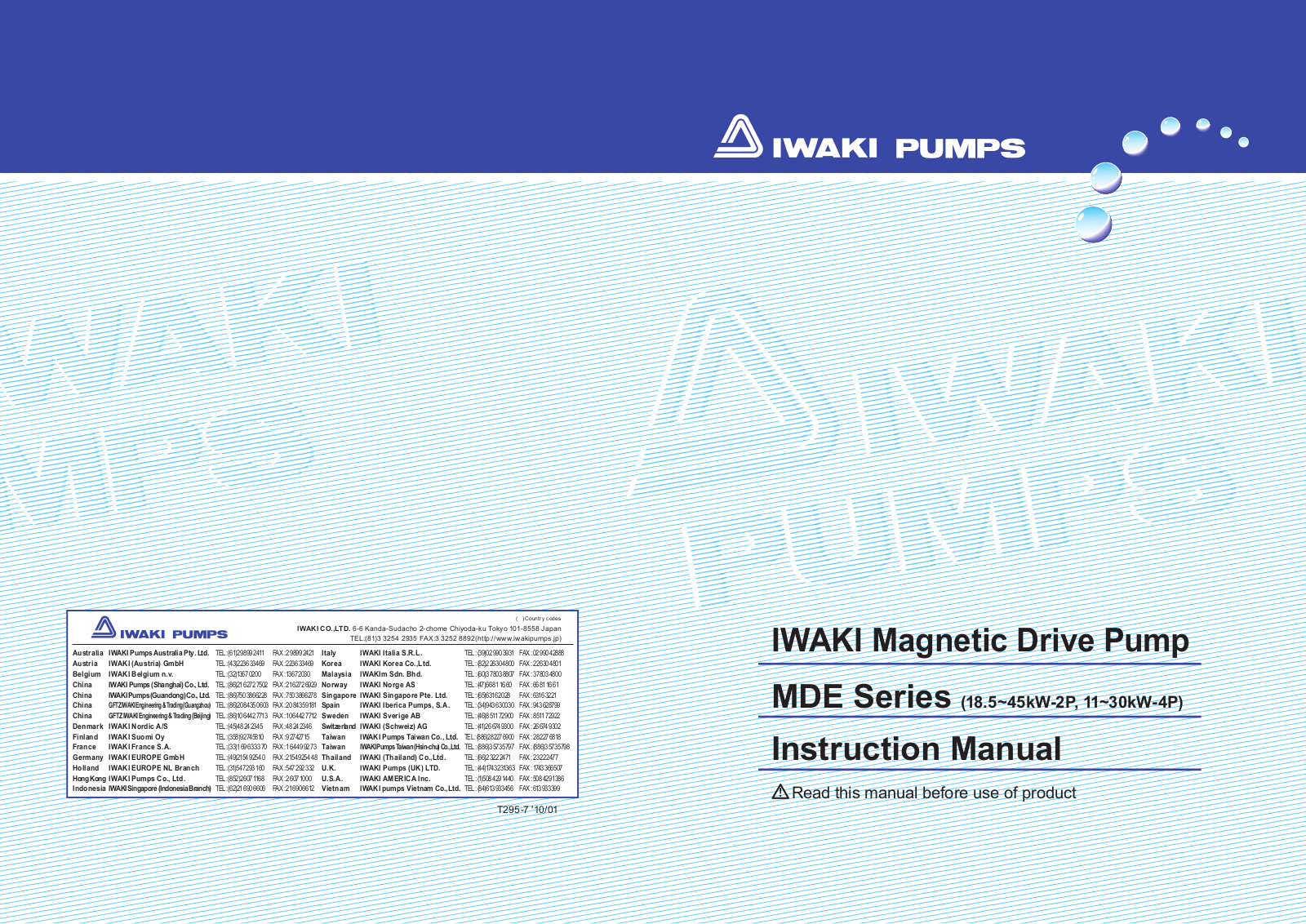 IWAKI PUMPS MDE Series Instruction Manual