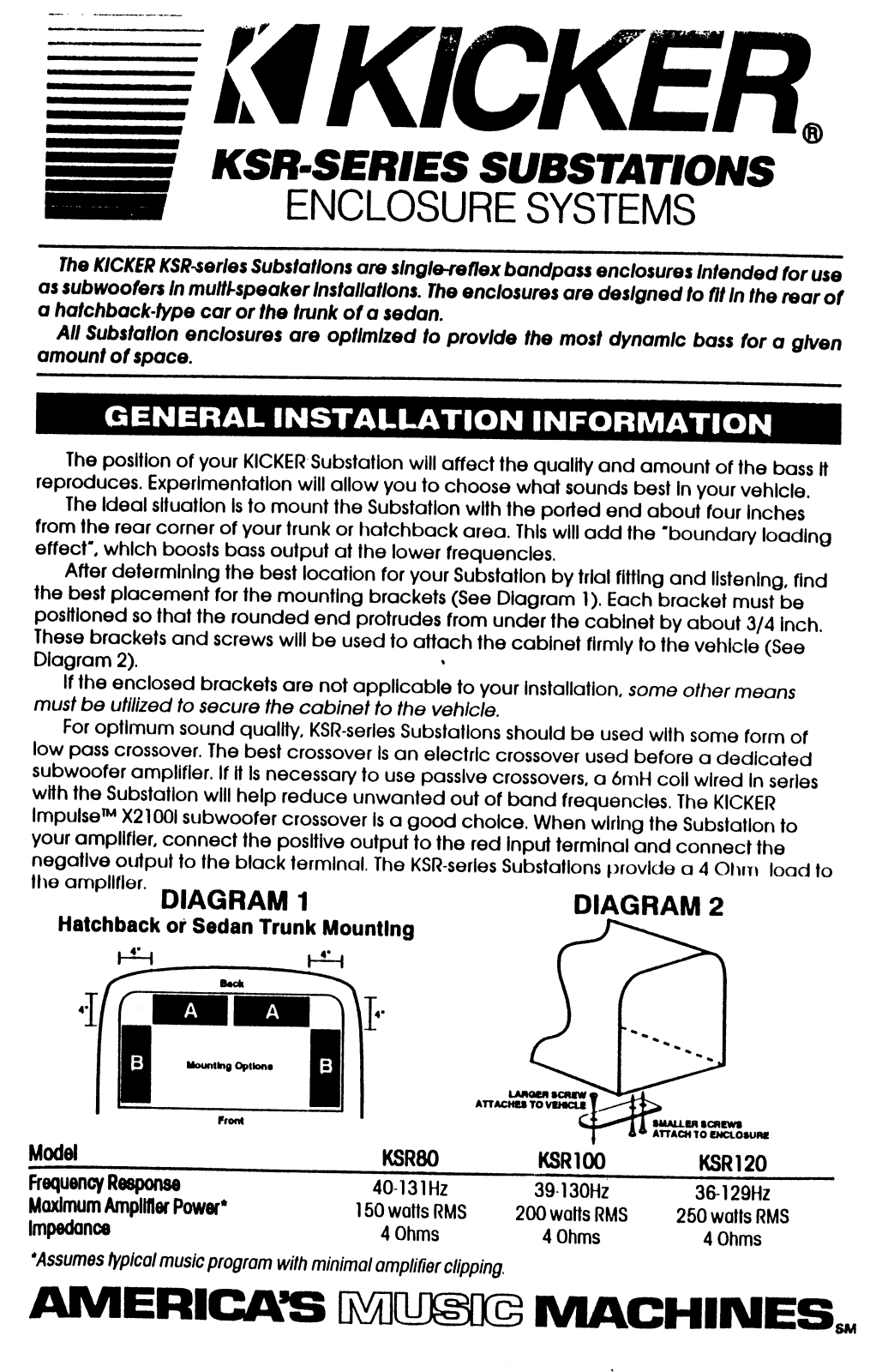 Kicker KSR Owner's Manual