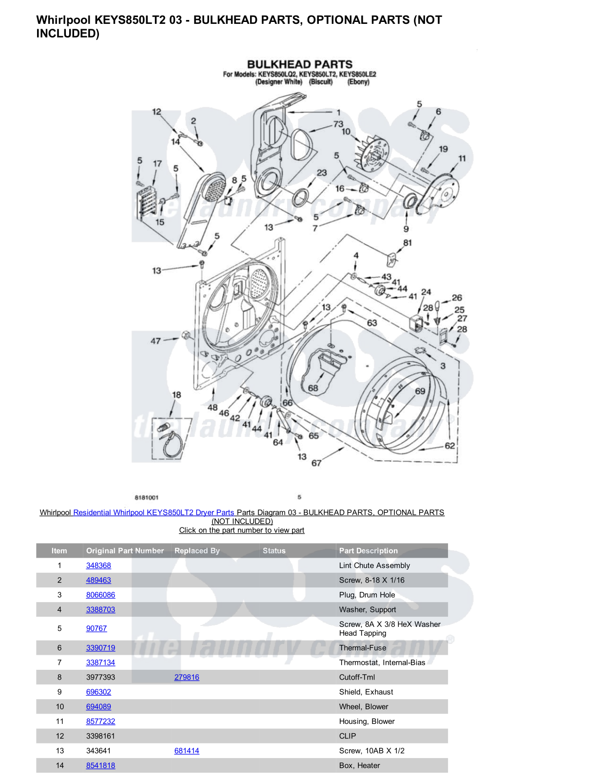 Whirlpool KEYS850LT2 Parts Diagram