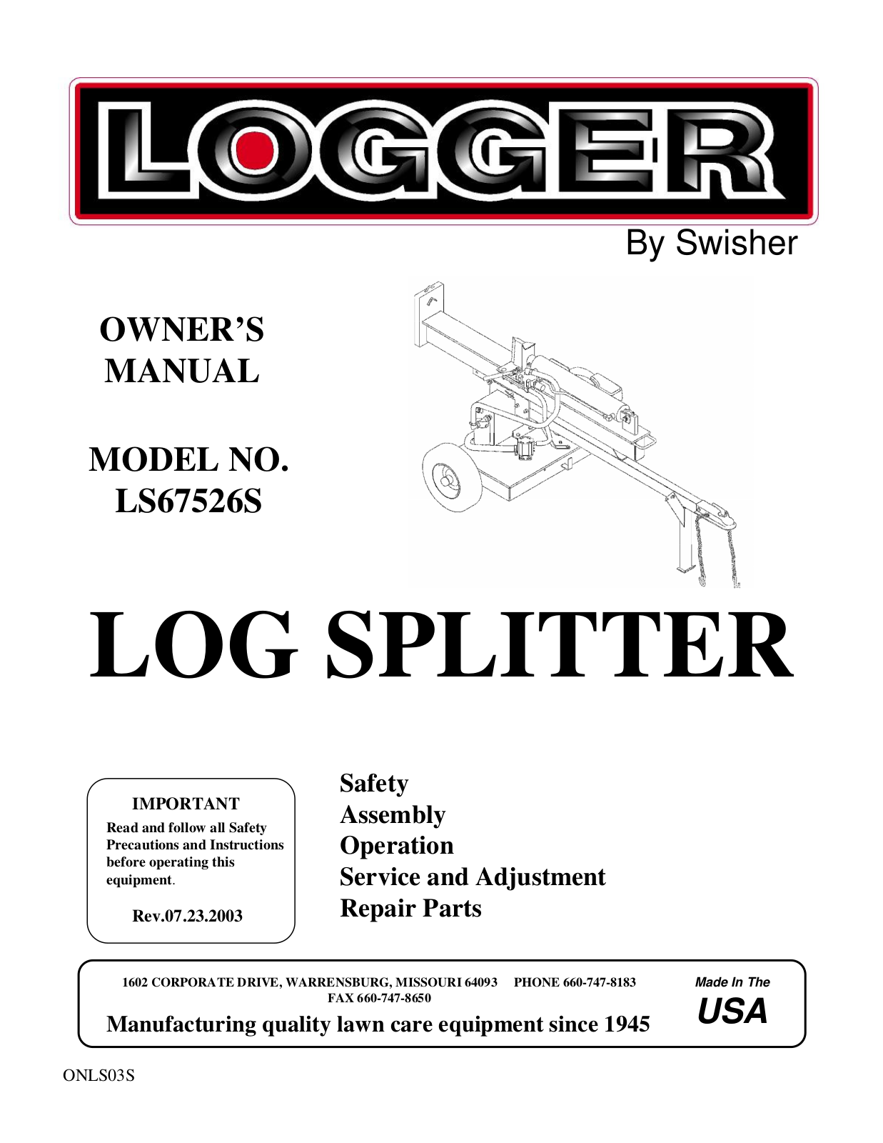 Swisher LS67526S User Manual