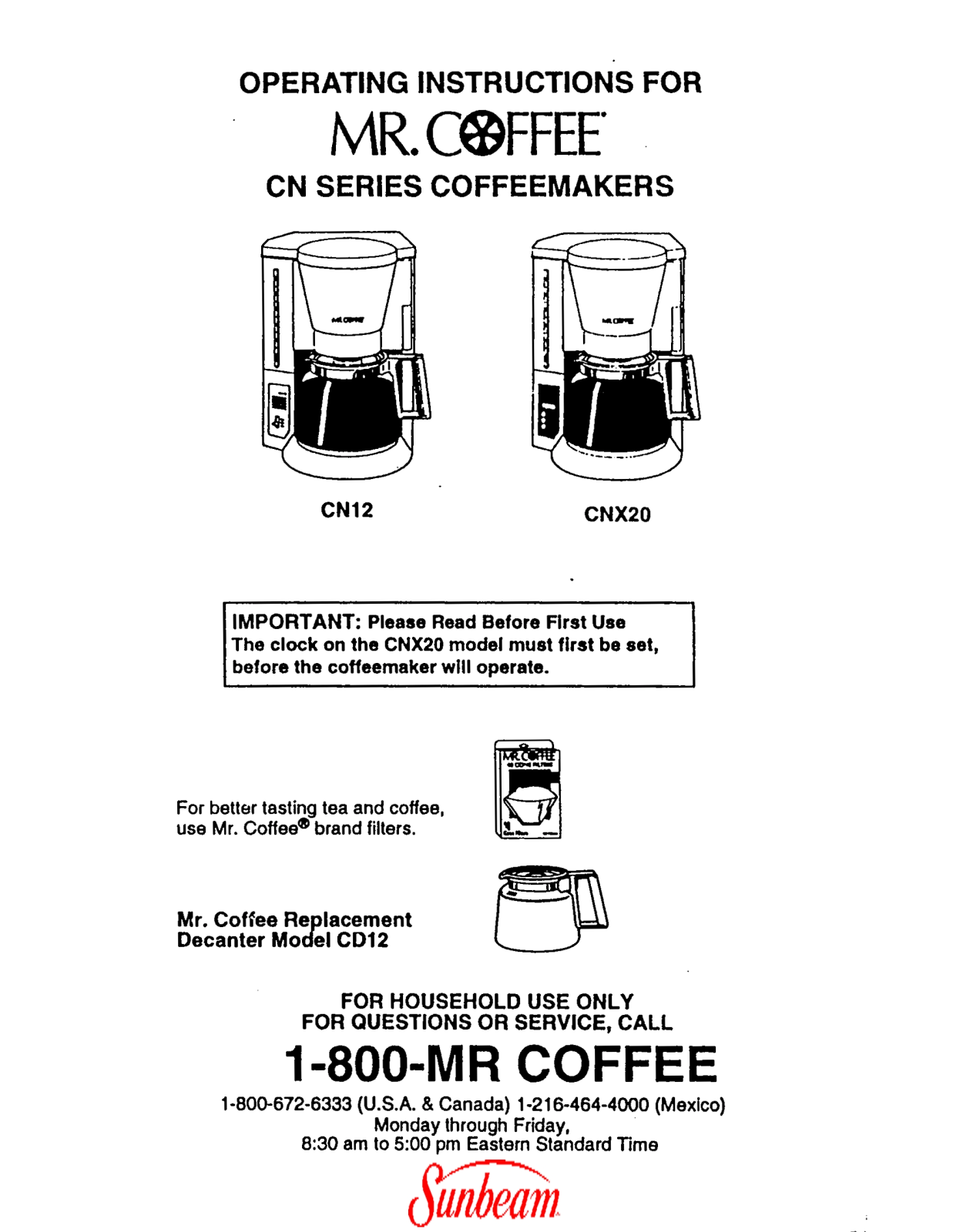 Mr coffee CN12, CNX20 OPERATING INSTRUCTIONS