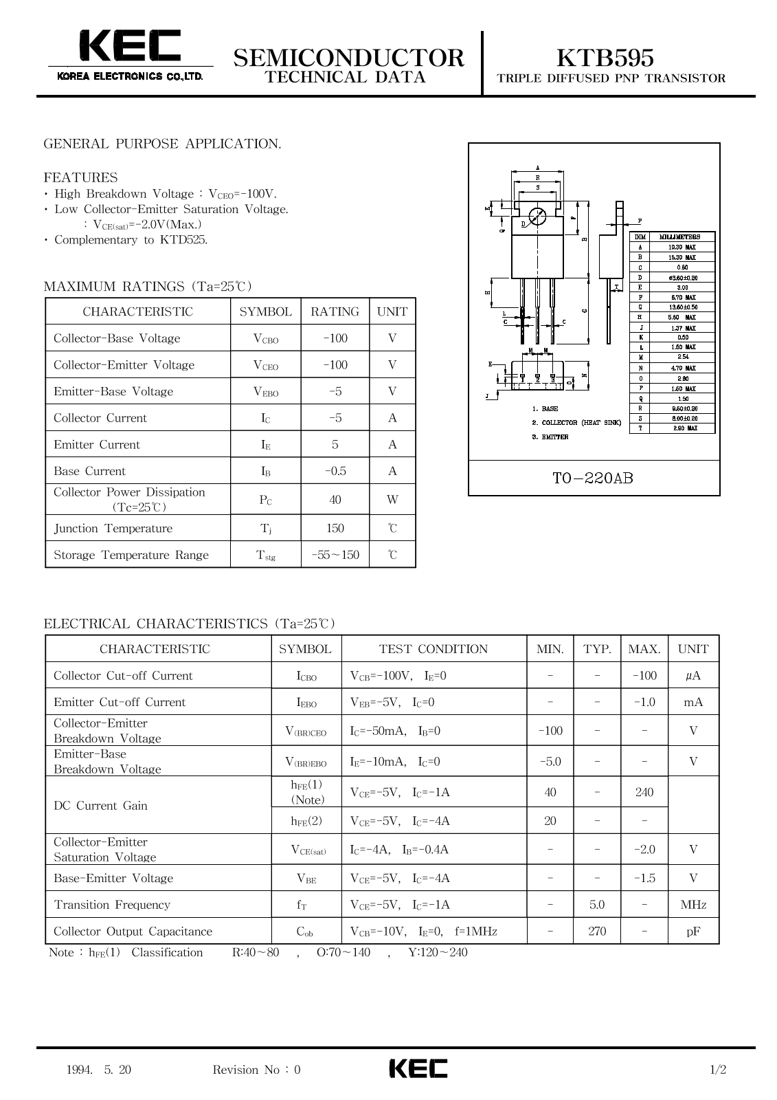 KEC KTB595 Datasheet