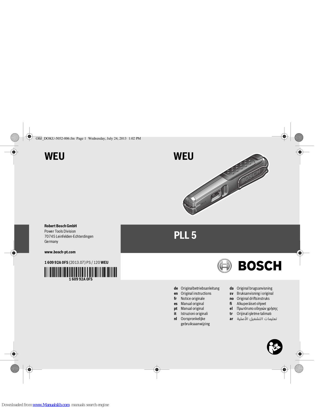 Bosch PLL 5 Original Instructions Manual