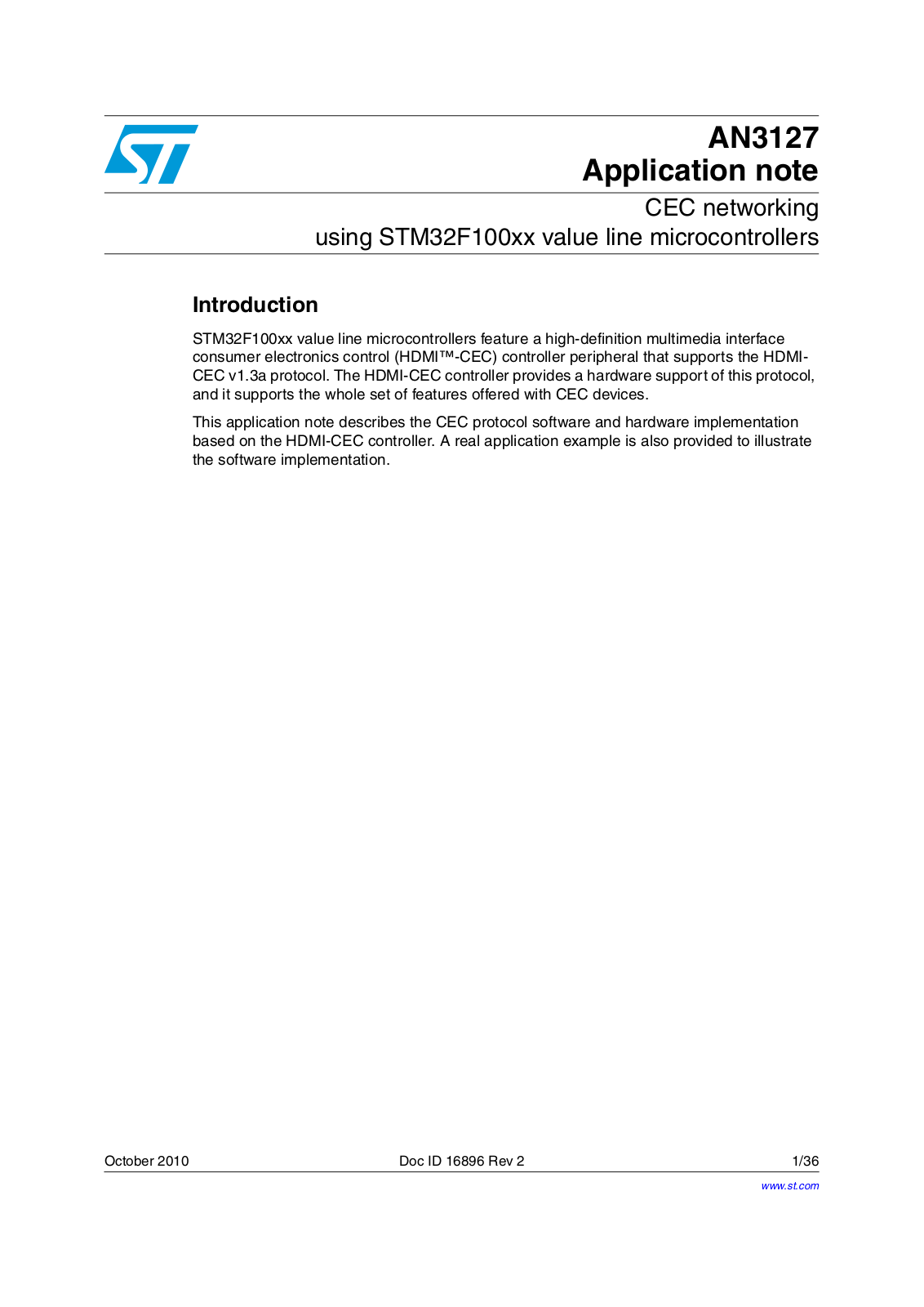 ST AN3127 Application note