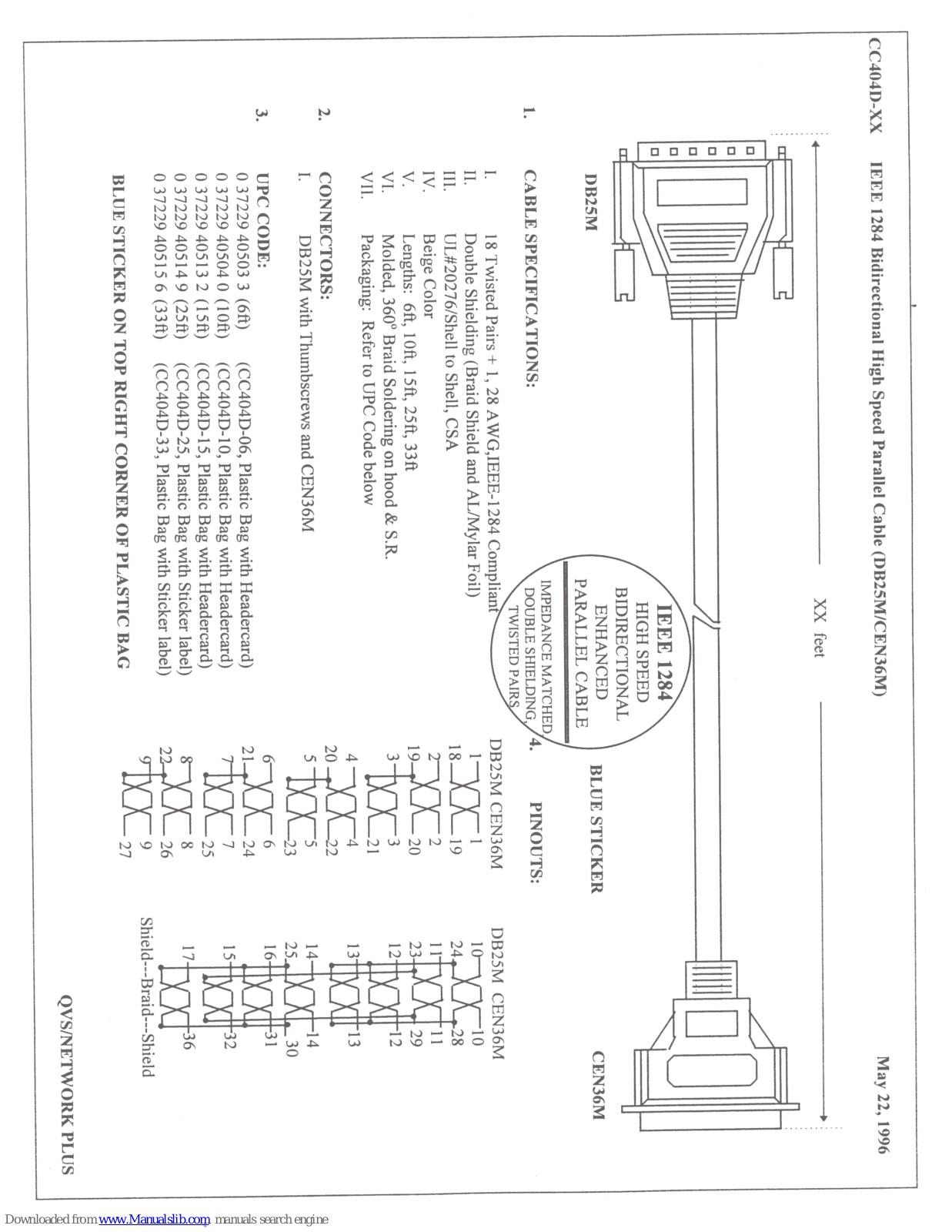 QVS DB25M, CC404D-XX Specification Sheet