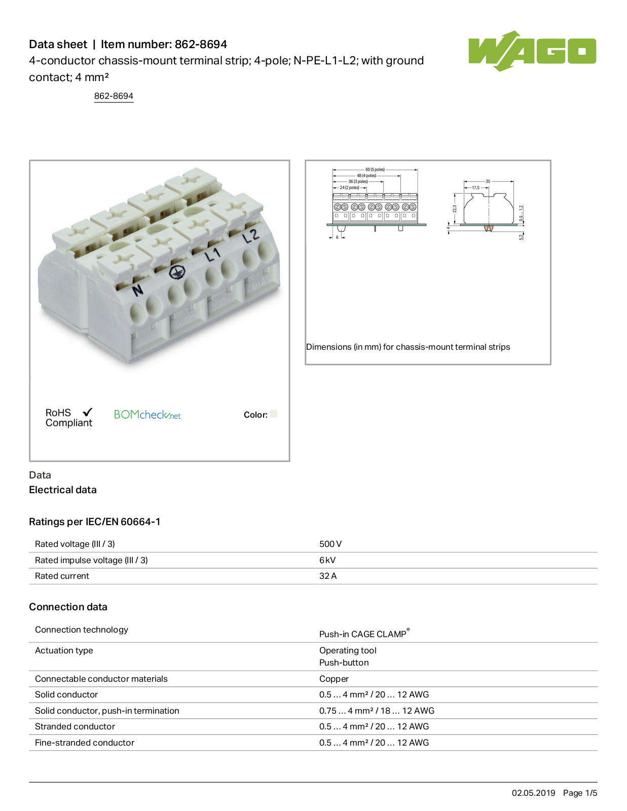 Wago 862-8694 Data Sheet