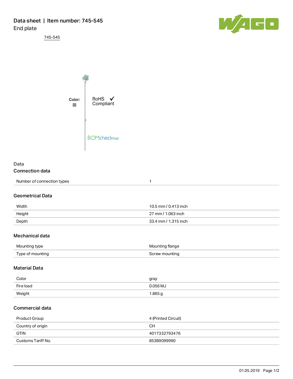 Wago 745-545 Data Sheet