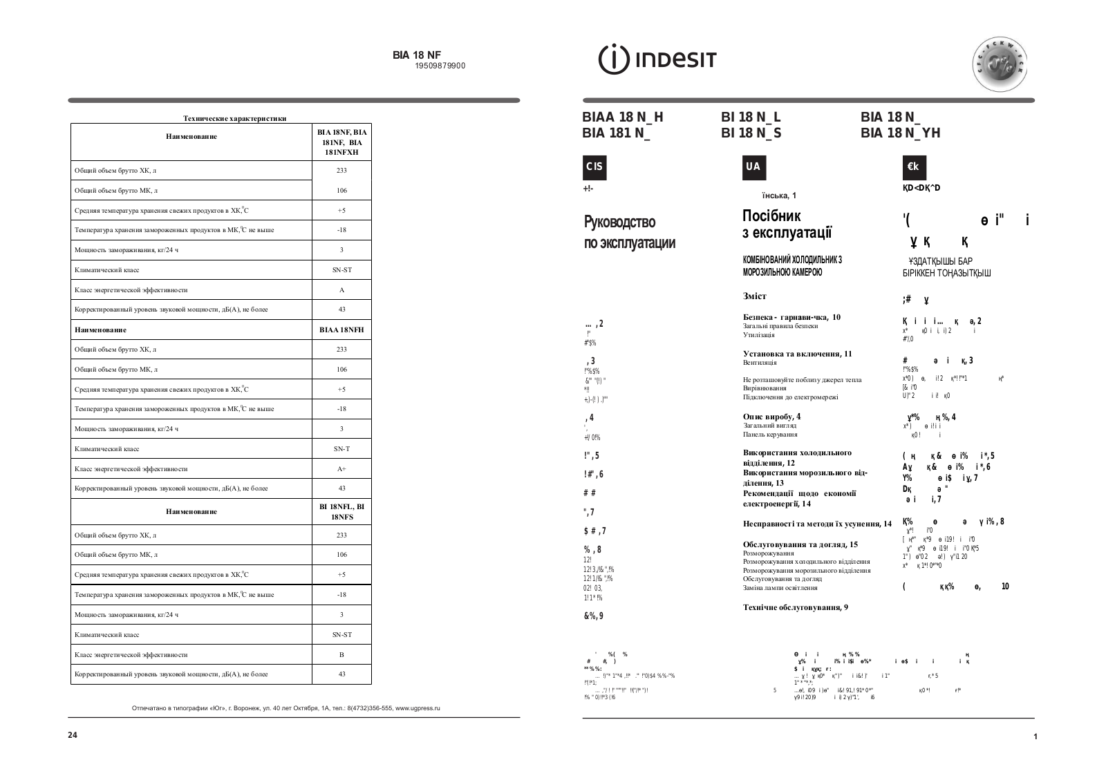 Indesit BIA 18 NF User Manual