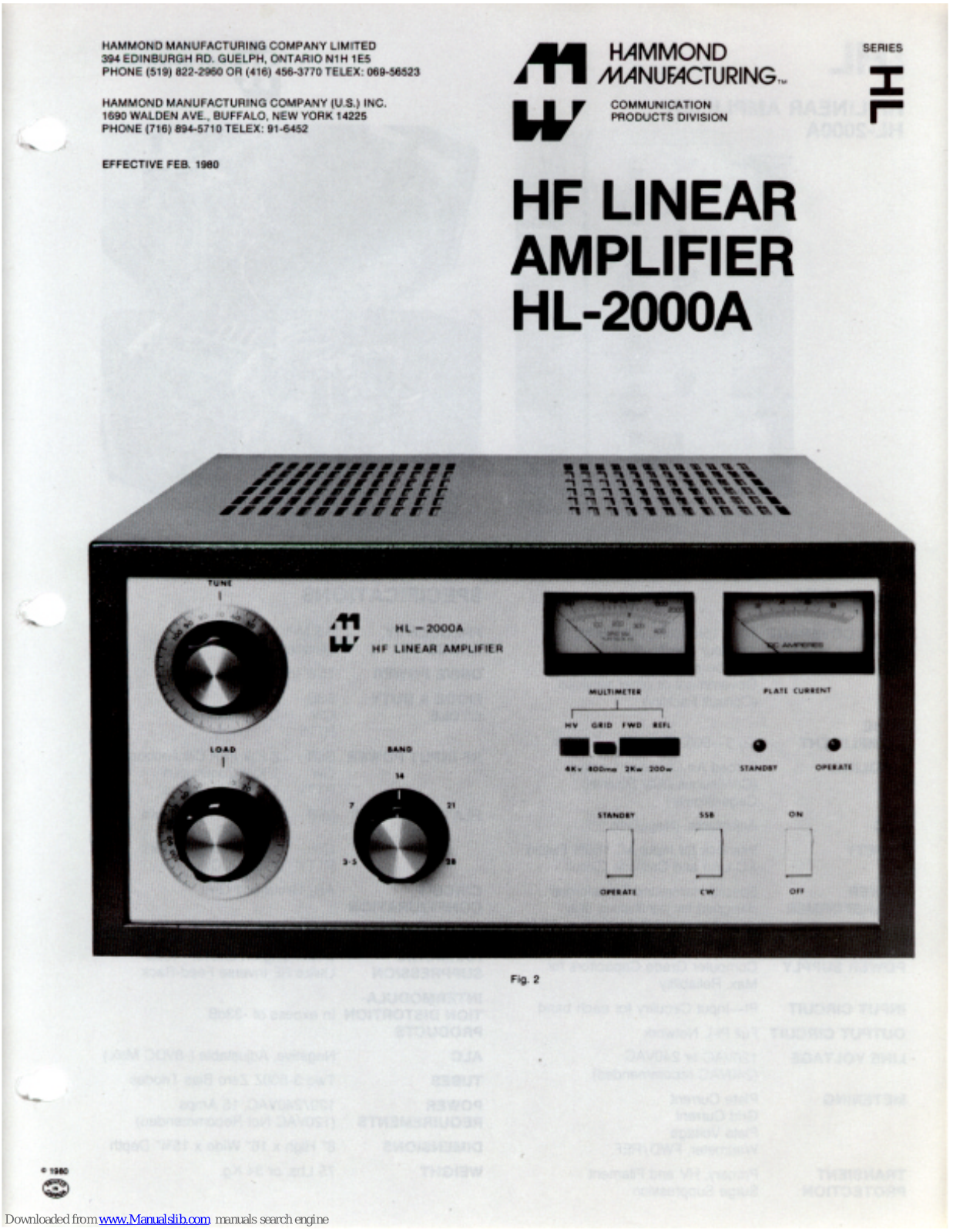 Hammond HL-2000A User Manual