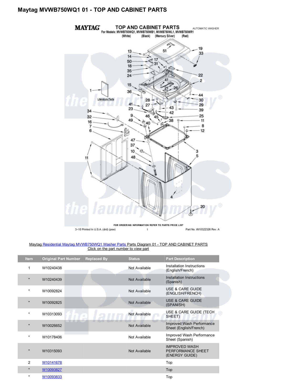 Maytag MVWB750WQ1 Parts Diagram