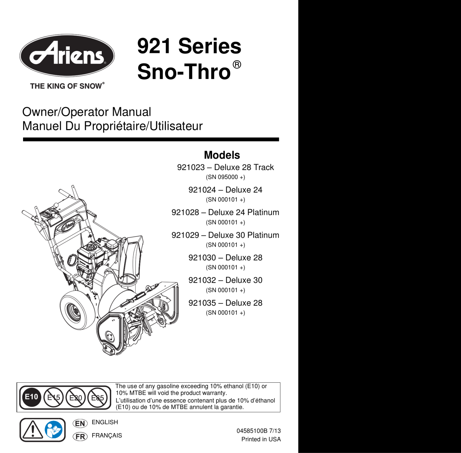 Ariens Deluxe 28 User Manual