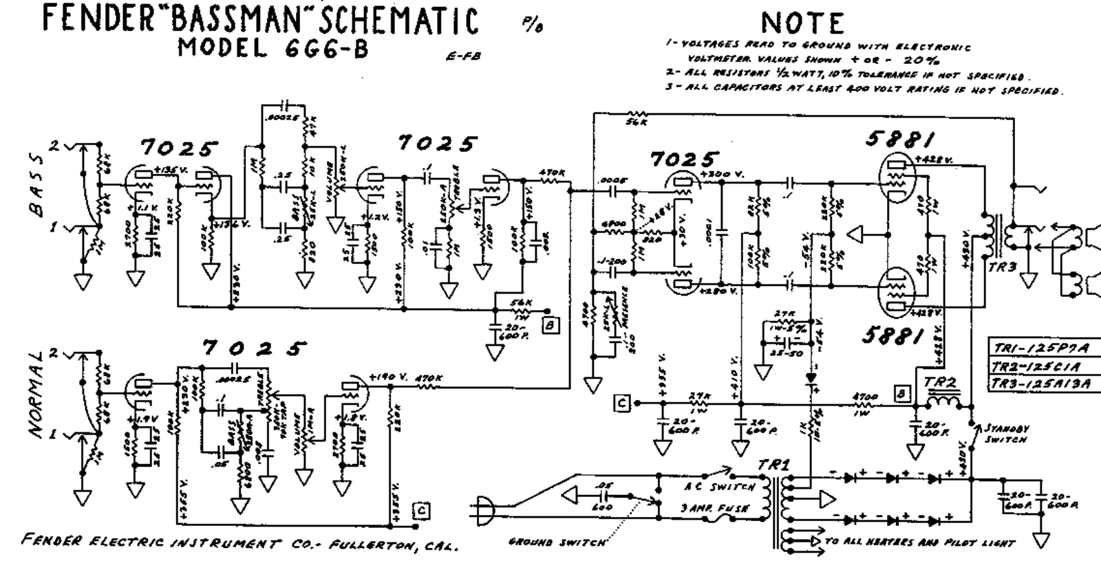 Fender Bassman-6G6B Schematic