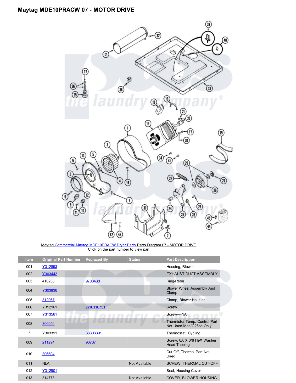 Maytag MDE10PRACW Parts Diagram