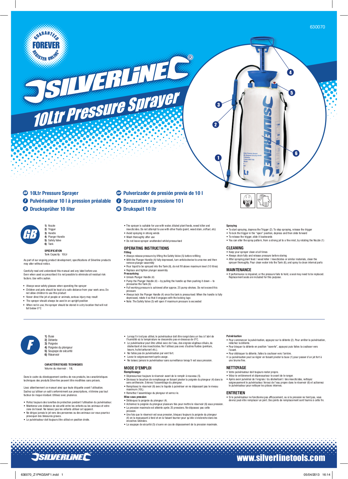 Silverline Pressure Sprayer 10Ltr User Manual